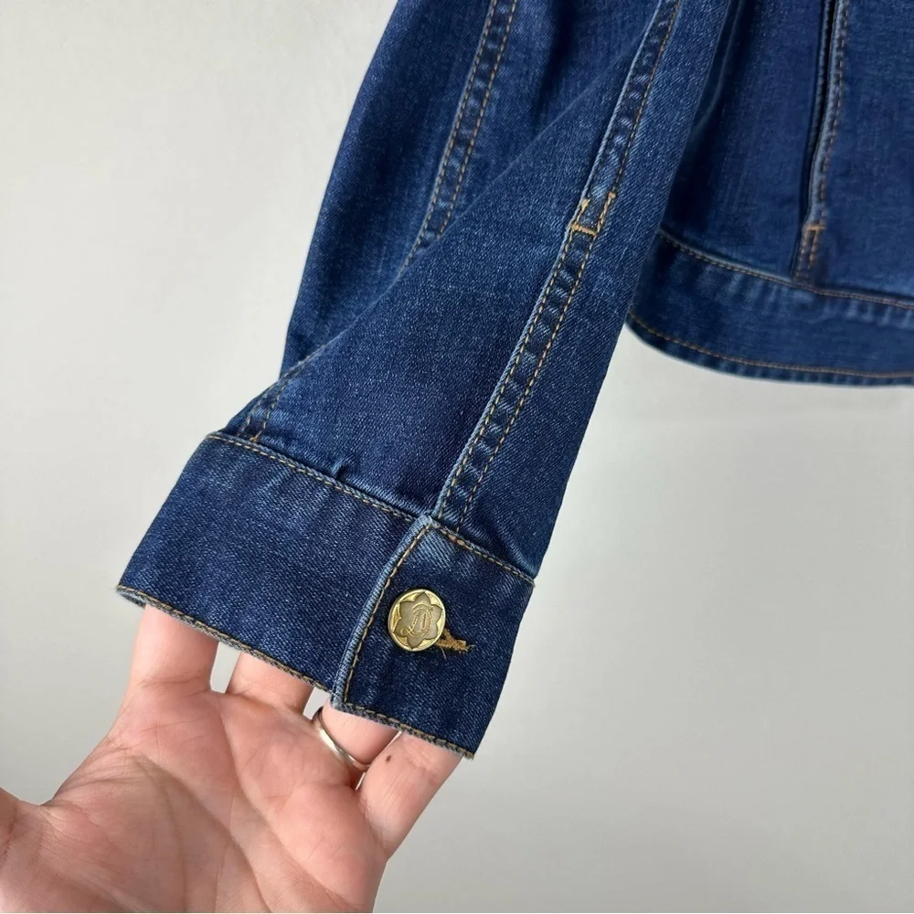 Draper James Denim Button Front Shearling Collar Jean Jacket Size Small